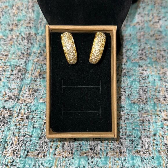 C Hoop Gold Tone Jeweled Elegant Earrings - Picture 1 of 6